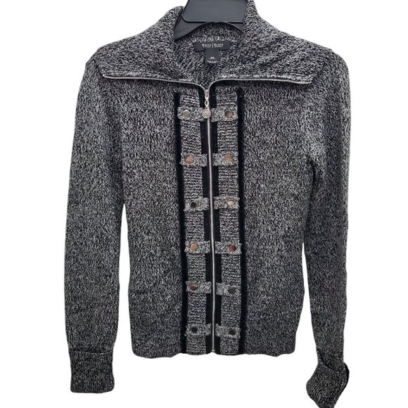 White House Black Market Women's Metallic Silver Monochrome Knit Knit Sweater XS - Picture 1 of 8